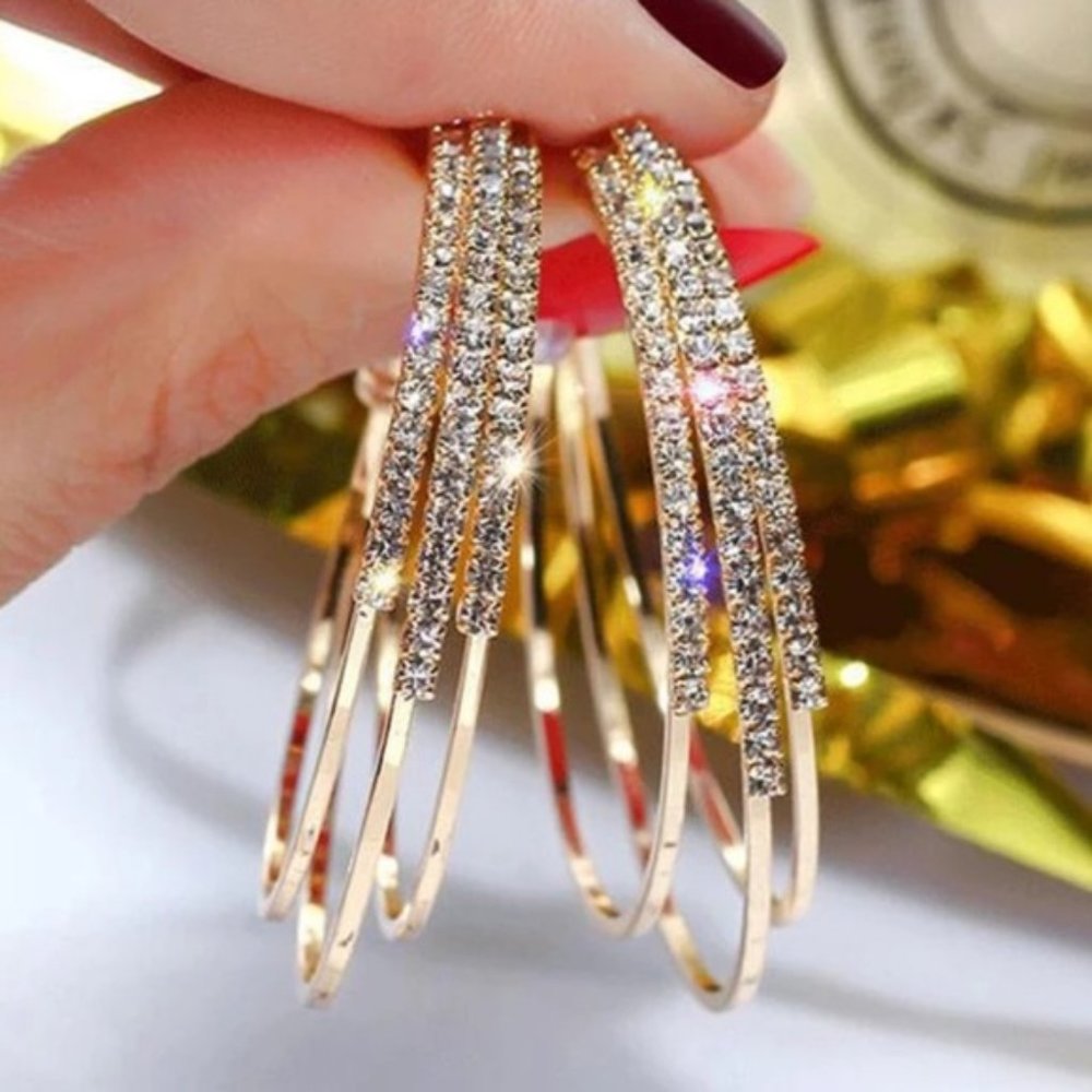 NEW LUX 18K YELLOW GOLD CZ DIAMOND HOOP EARRINGS